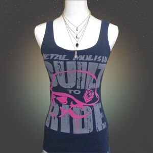 Rare Metal Mulisha Black Skull Moto Graphic Ribbed Tank Top – Women’s M